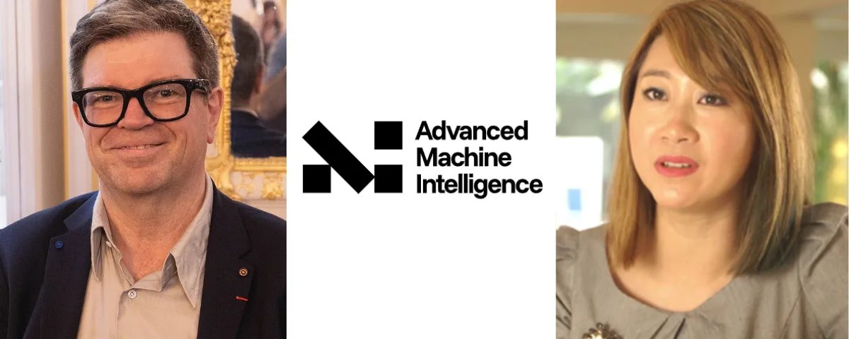 Yann LeCun and Pascale Fung, co-founders of AMI Labs, pictured alongside the Advanced Machine Intelligence logo.