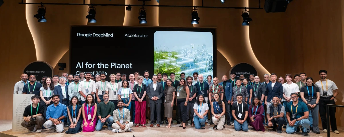 Group photo of participants in the Google DeepMind Accelerator: AI for the Planet APAC Class of 2026 at the program venue.