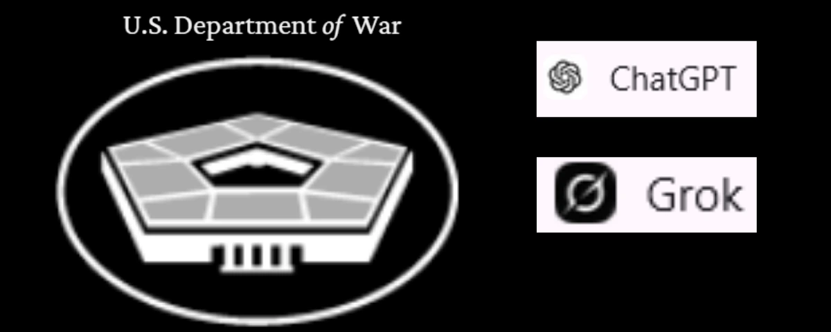 US Department of War Expands GenAI.mil with Customized ChatGPT and Grok for 3 Million Personnel U.S. Department of War graphic alongside ChatGPT and Grok logos, highlighting their addition to the military’s GenAI.mil platform.