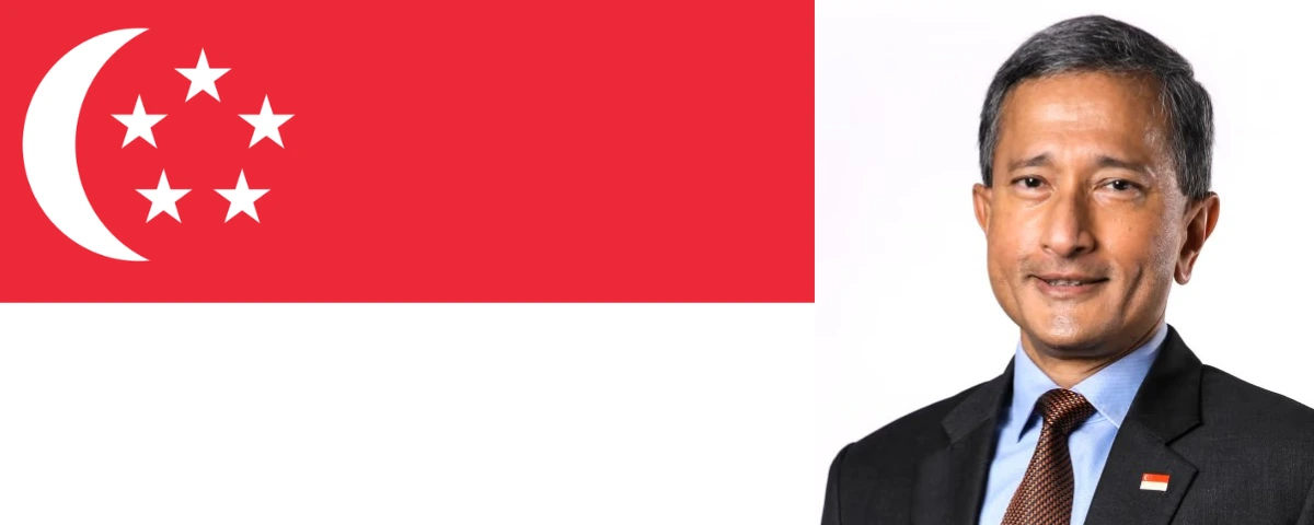 Singapore flag and Singapore Foreign Minister Vivian Balakrishnan.