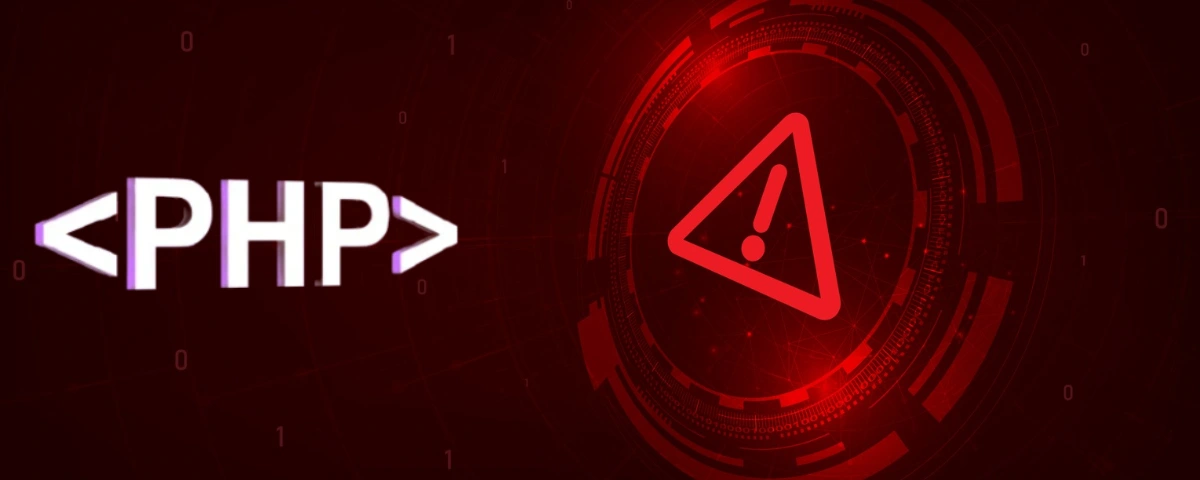 PHP code symbol beside a red warning icon representing critical PHP2Shell security vulnerabilities.