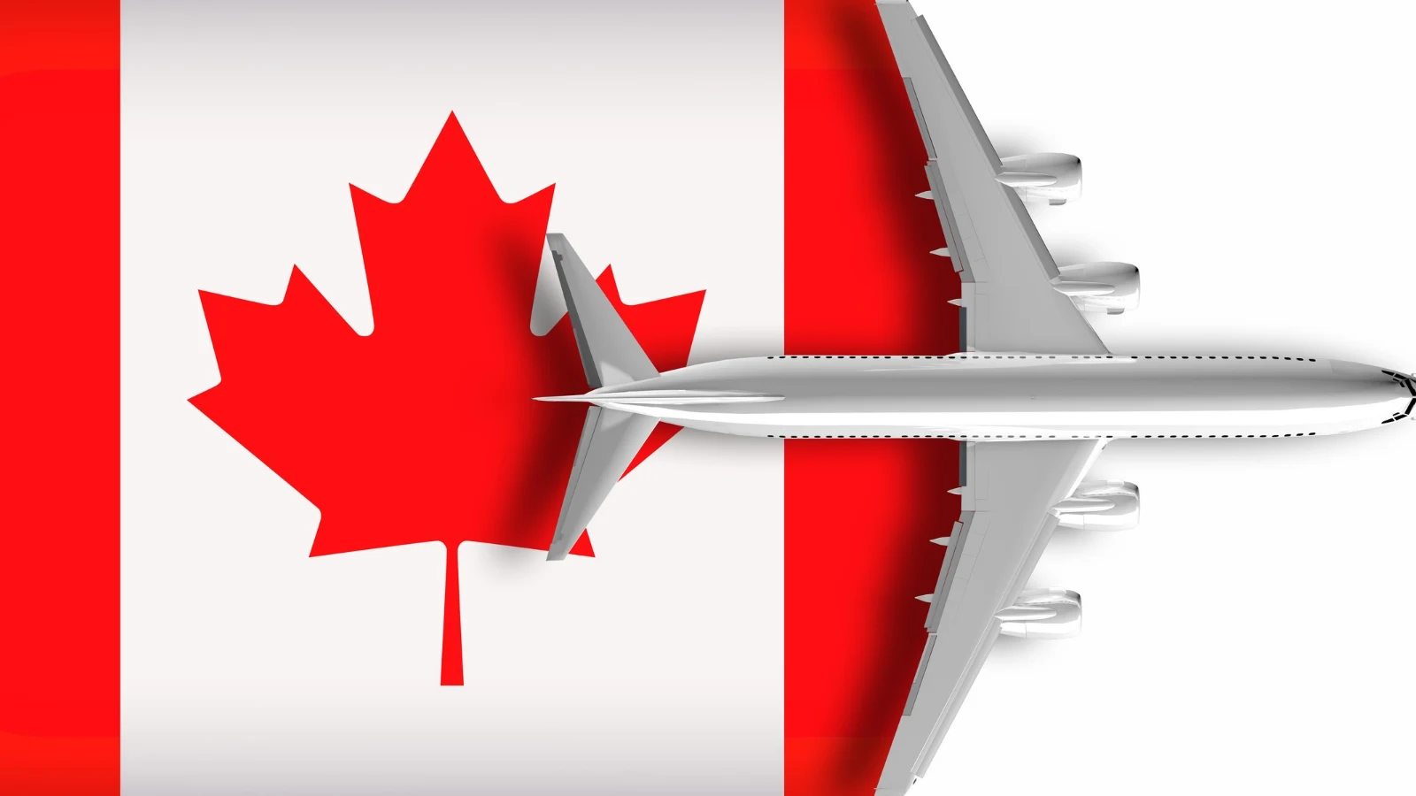 Commercial passenger airplane overlaid on the Canadian flag, illustrating AI cybersecurity risks facing civil aviation.