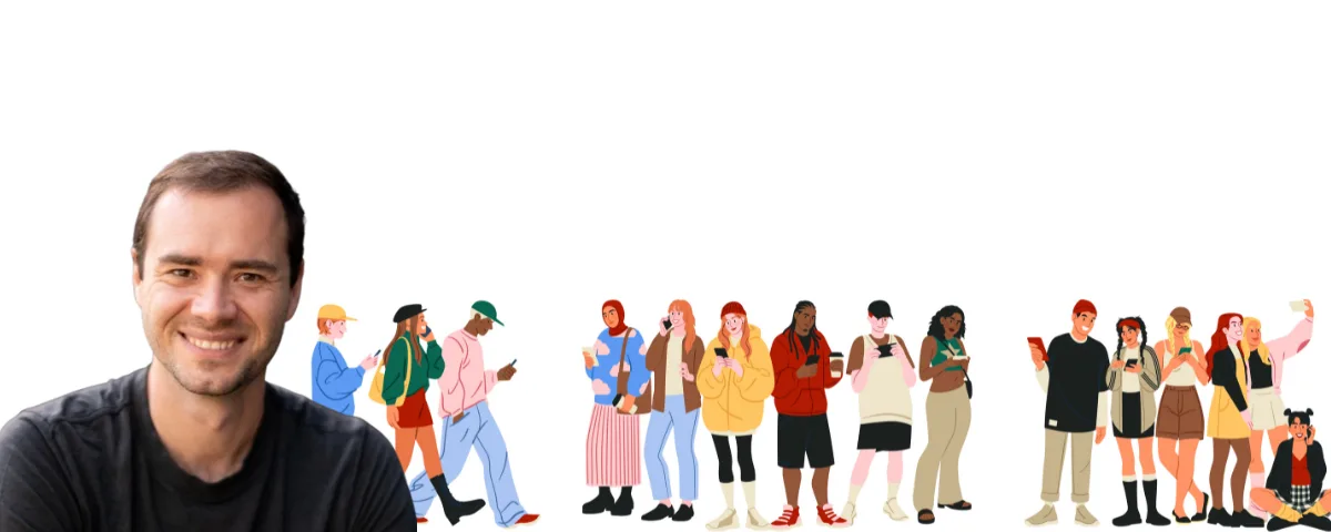 Andrej Karpathy portrait beside illustrations of people using smartphones, representing the widening gap in AI adoption