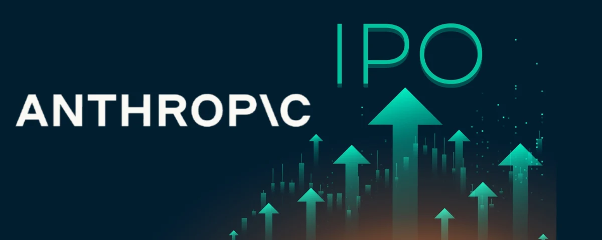 Illustration of stocks rising with Anthropic company logo and IPO written.