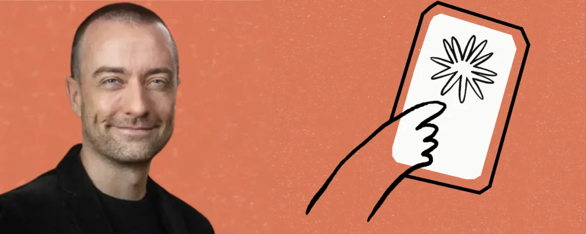 Jason Clinton, deputy chief security officer at Anthropic against the background of Anthropic's Claude logo and illustration of a cellphone and user's hand
