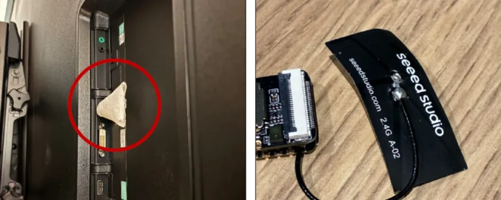 audio recording device Seeed XIAO ESP32-S3 Sense hobbyist development board hidden behind a television by accused OpenAI engineer. Pic Credit: FBI