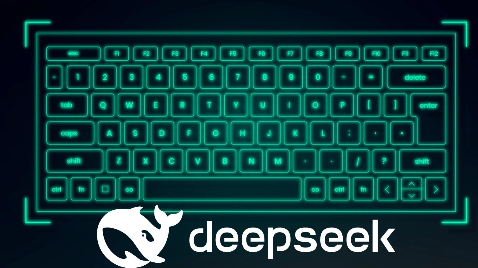 DeepSeek logo beneath a neon-green keyboard on a dark background, illustrating an AI safety evaluation of the V4.1 Flash-1017 model.