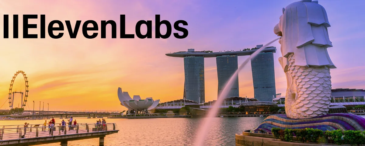 ElevenLabs Singapore office expansion with Singapore skyline and Marina Bay Sands