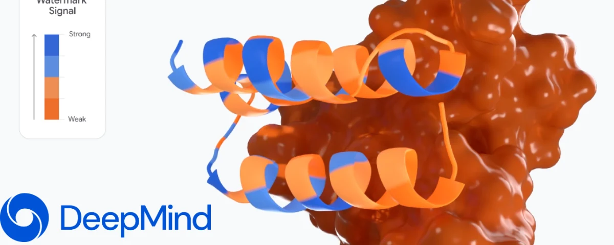 Google DeepMind SynthID Bio watermark shown on an AI-designed protein structure