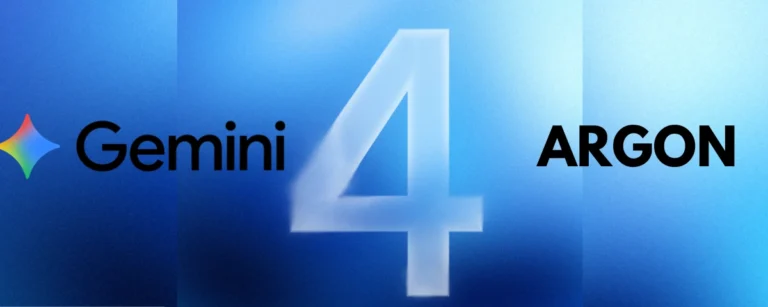 Google Gemini 4 Argon AI model launch with blue Gemini 4 Argon banner