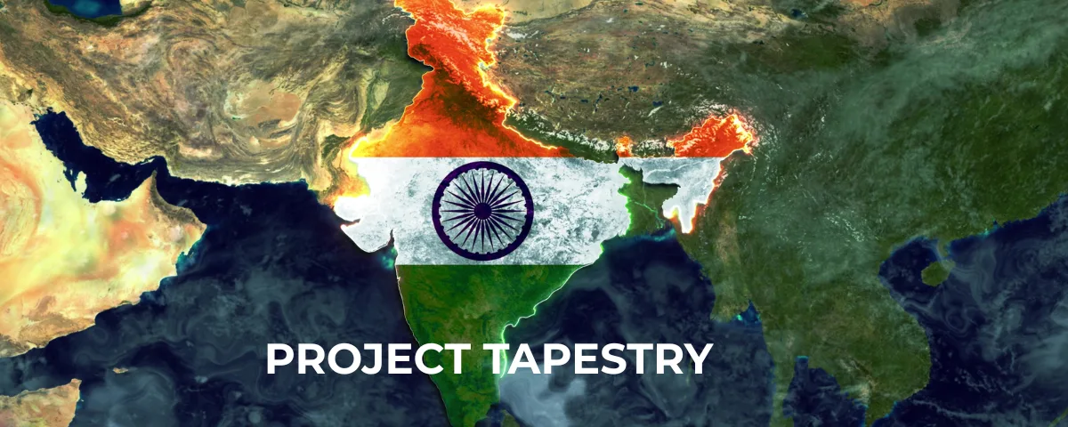 Map of India overlaid with the Indian flag and labeled Project Tapestry, representing India’s expanding role in sovereign AI collaboration.