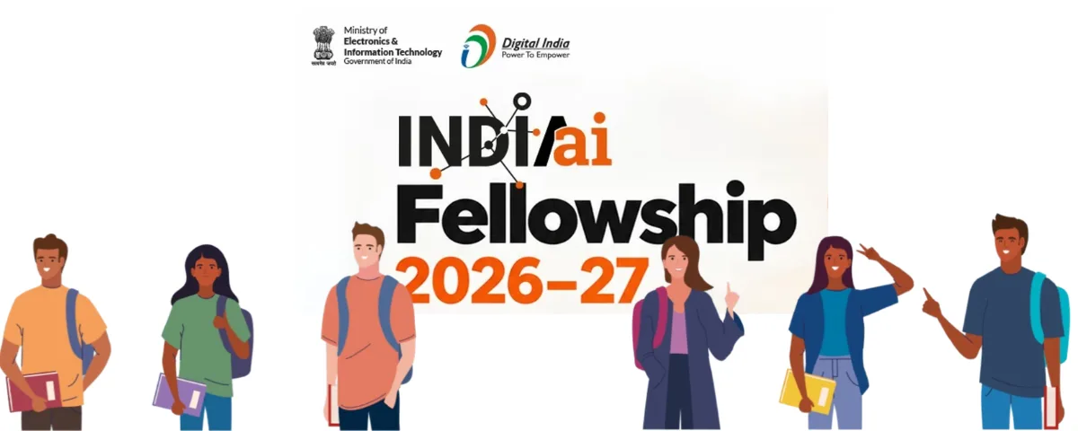 IndiaAI Fellowship 2026–27 announcement by MeitY and Digital India, inviting students to apply for financial support.