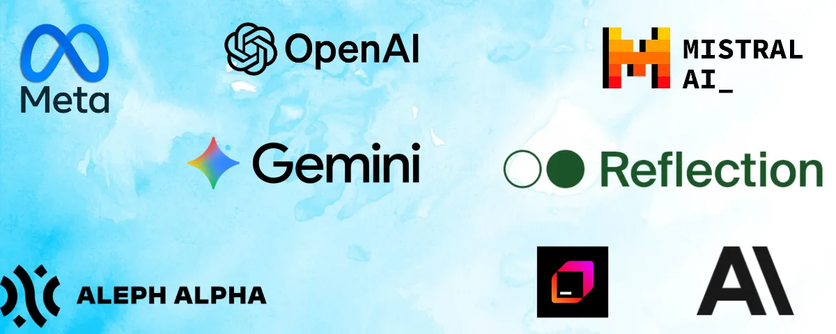 Logos of Meta, OpenAI, Mistral AI, Google Gemini, Reflection AI and Aleph Alpha in a graphic about October 2026 AI model launches.