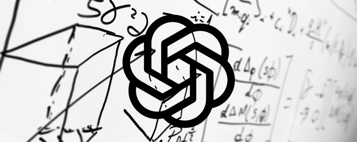 OpenAI logo overlaid on handwritten mathematical equations and geometric diagrams representing AI-generated mathematical research