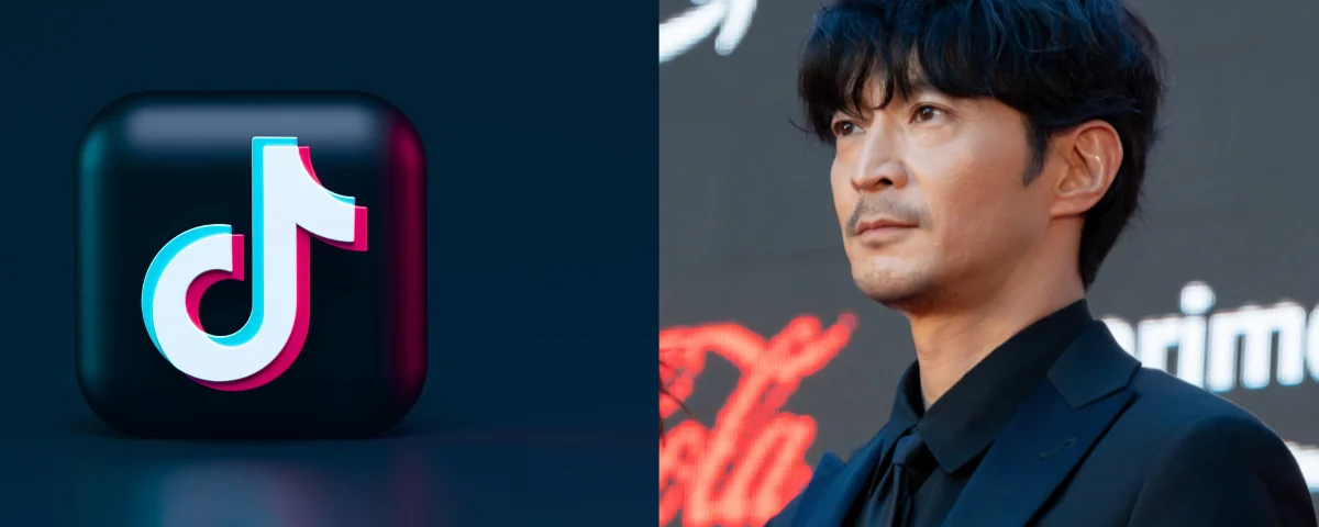 TikTok logo alongside a Japanese anime voice actor in an illustration about an AI-generated voice rights case in Japan.