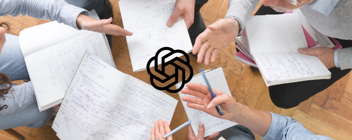OpenAI logo overlaid on research notes during an academic discussion.