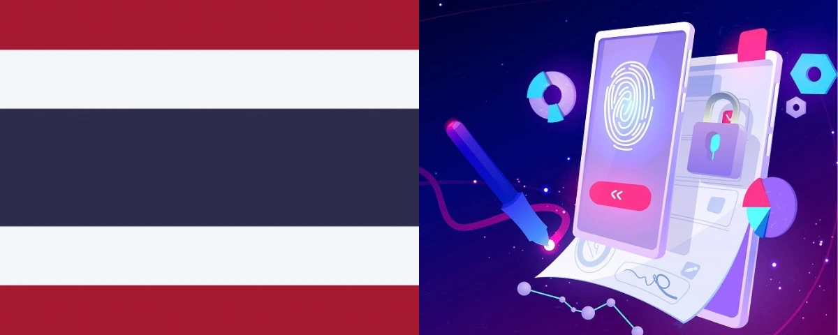 Thailand flag alongside a digital illustration representing AI, data security and governance.