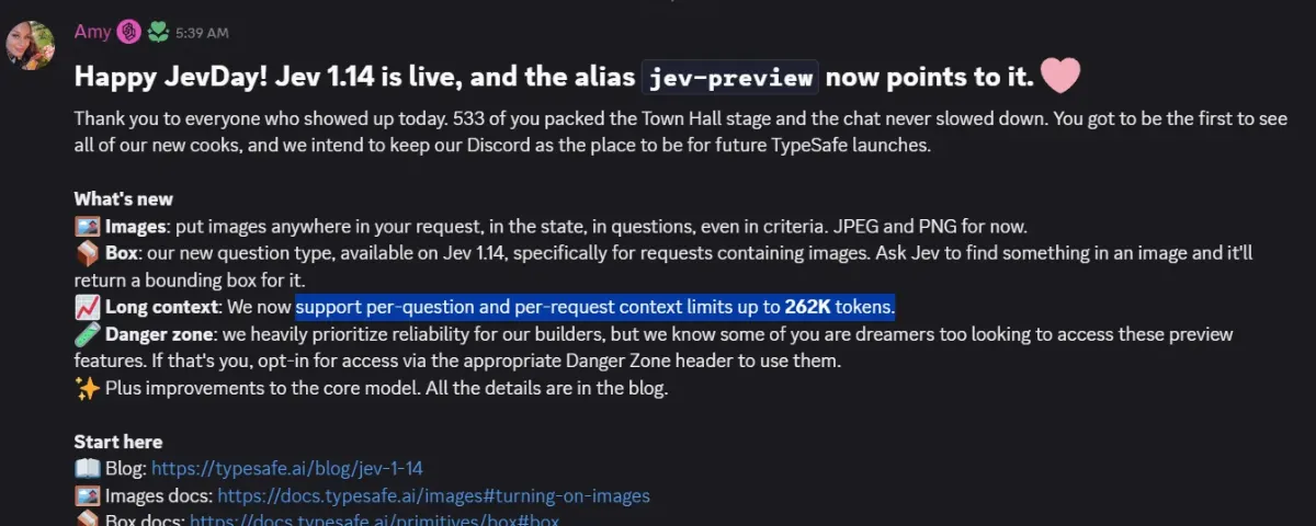 screenshot of discord page of TypeSafe AI.
