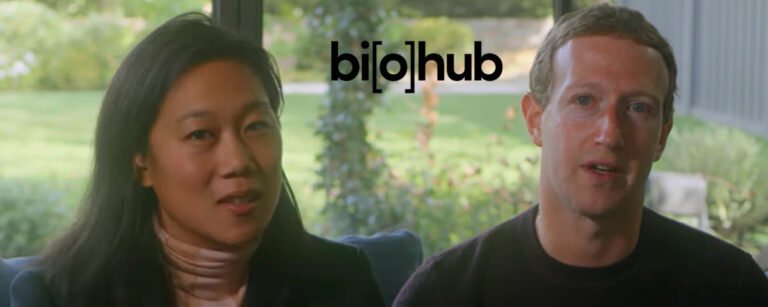 Two people seated indoors, with the Biohub logo displayed between them.